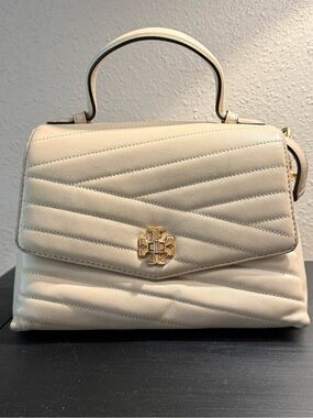 Tory Burch Kira Chevron Quilted Small Top-Handle Satchel – Ivory/Cream